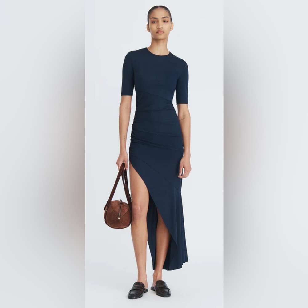 MONSE Ruched Fitted T-Shirt Dress in Midnight